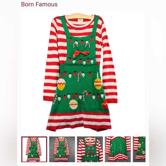 Born Famous Ugly Christmas Sweater Dress Medium Multicolor Stripe w/ Candy Canes - Picture 1 of 10